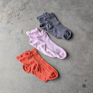 Anthropologie Lemon Adela Ruffle Sock Set of 3 Gray Lavender Orange